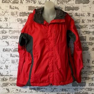 Burton Red grey  Snowboard Ski Jacket Womens Large Hooded Shell Pit Zips Coat